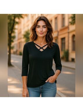 Exclusively Misook Vintage Top ,3/4 sleeves, black,oversized small,shoulder pads
